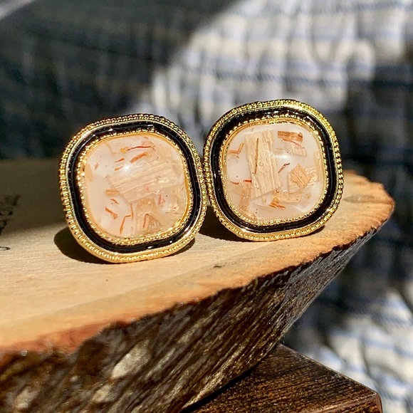 Luxury Stunning Bright Smooth Mineral Glass Boutique Square Cut Earrings - Picture 3 of 5